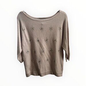 White House Black Market Jewel Embellished Tan Sweater Sz M